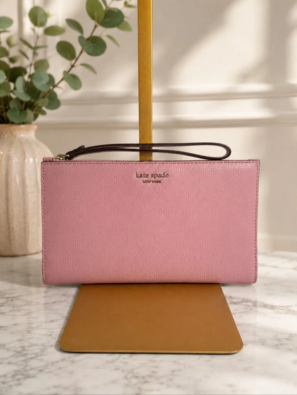 Kate Spade New York Pebbled Leather Continental Wristlet Wallet Pink NWOT